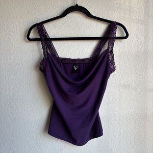 Y2K Windsor Whimsigoth Fairy Purple Lace Beaded Sequin Cowl Neck Cami Top Size S